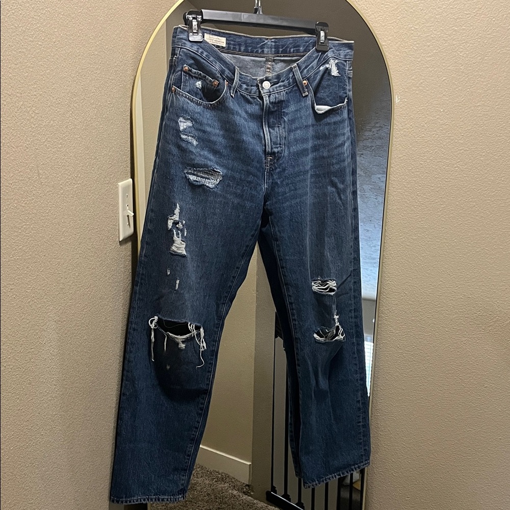 Levi's Distressed Dark Blue Wide Leg Jeans